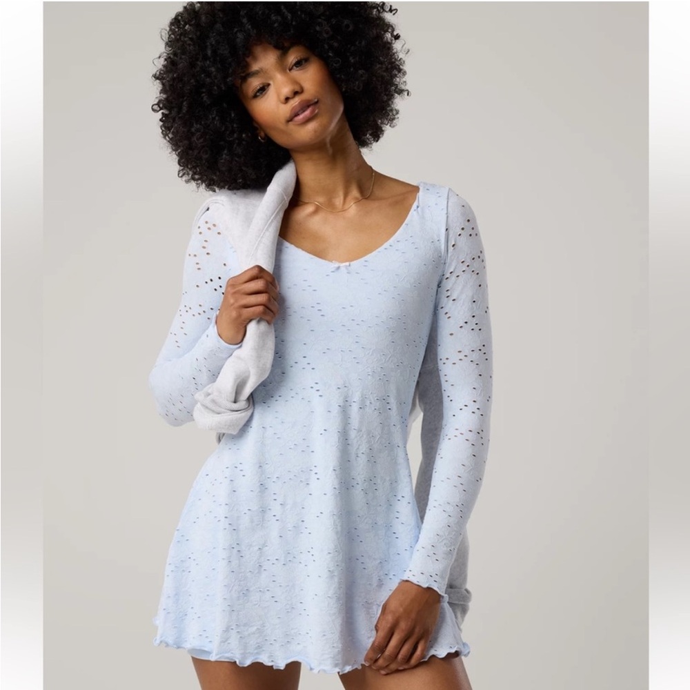 Aerie Offline Eyelet Blue Athletic Dress Size Medium